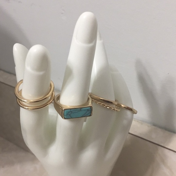Bohemian Turquoise Stackable Gold Rings - Picture 5 of 10